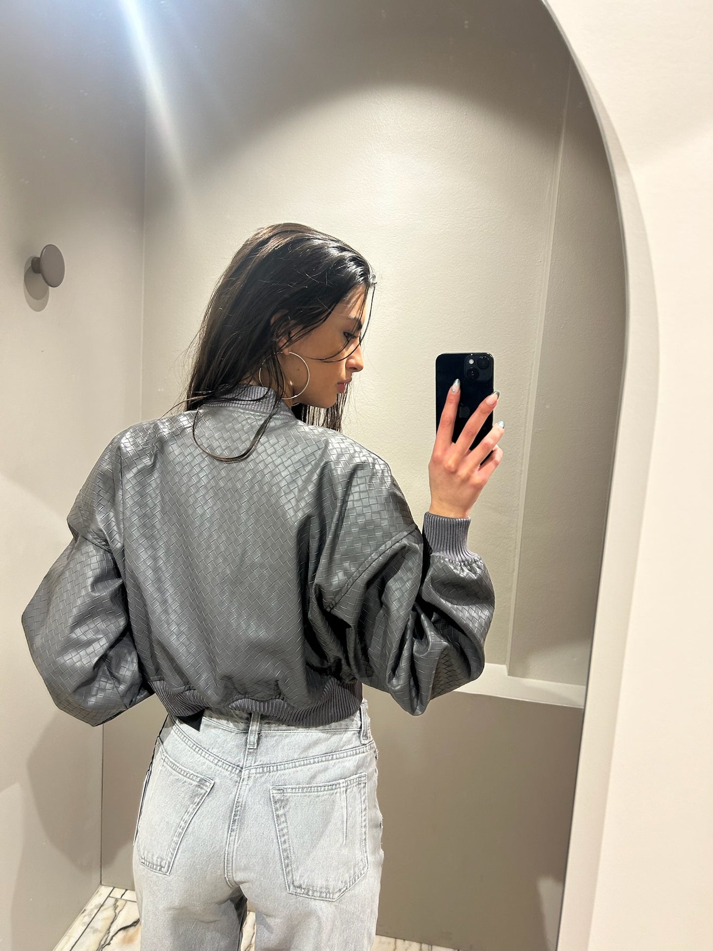 Rotate Cropped Braided Jacket Grey