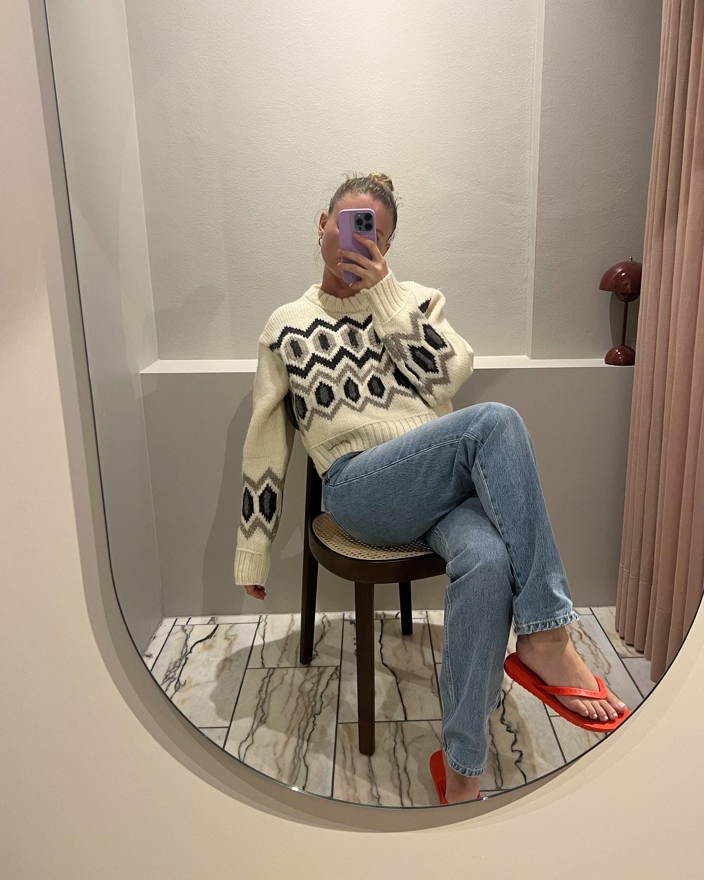 GANNI Cropped Graphic Wool O-Neck