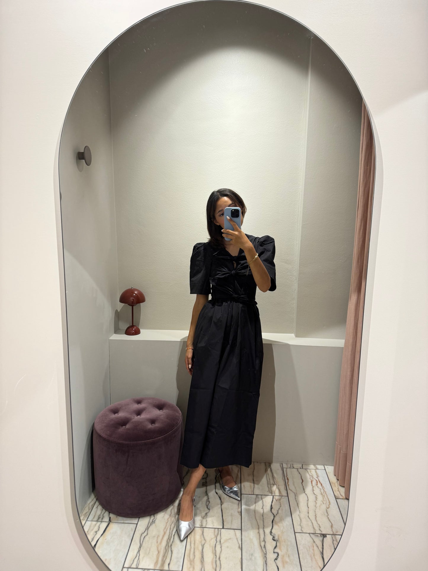 GANNI Stretch Cotton Tie Strap Midi Dress