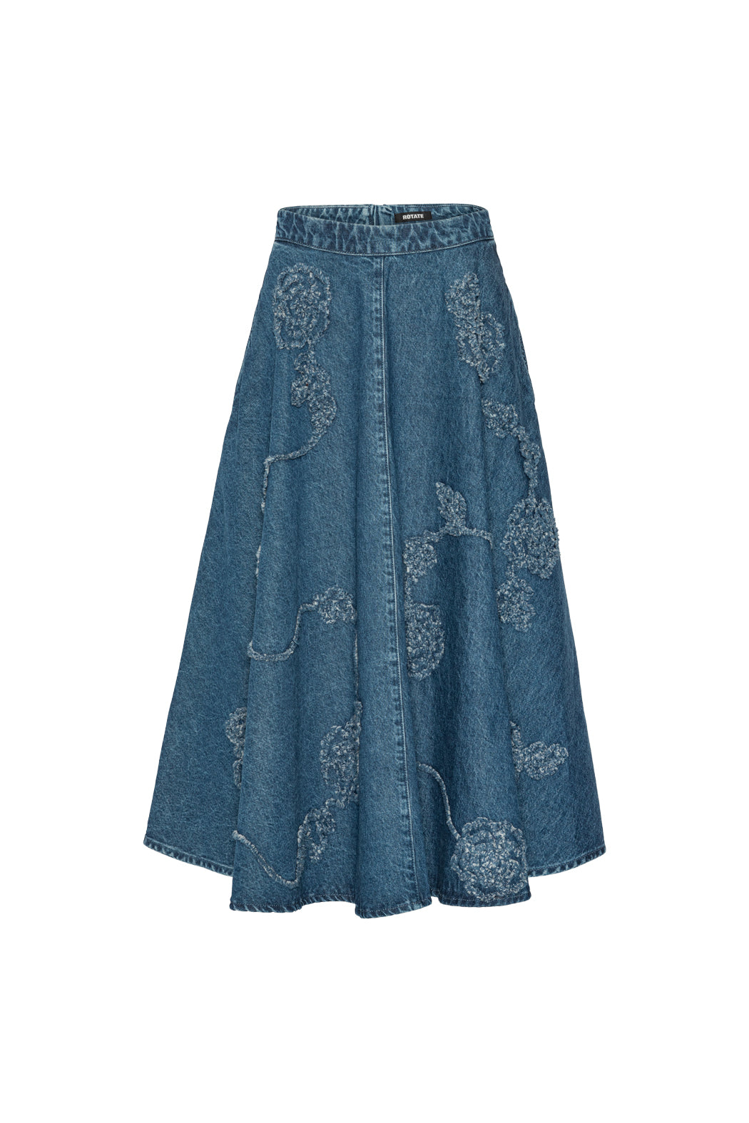 ROTATE Denim Flower Midi Skirt
