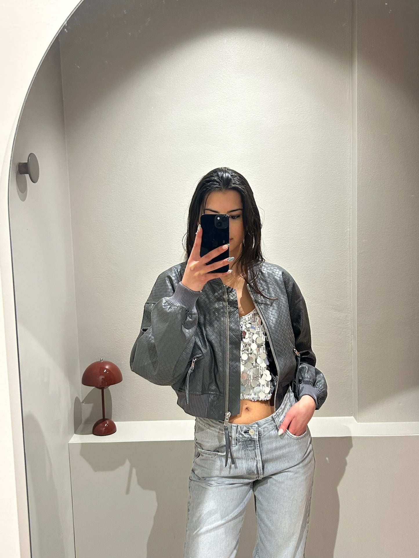Rotate Cropped Braided Jacket Grey