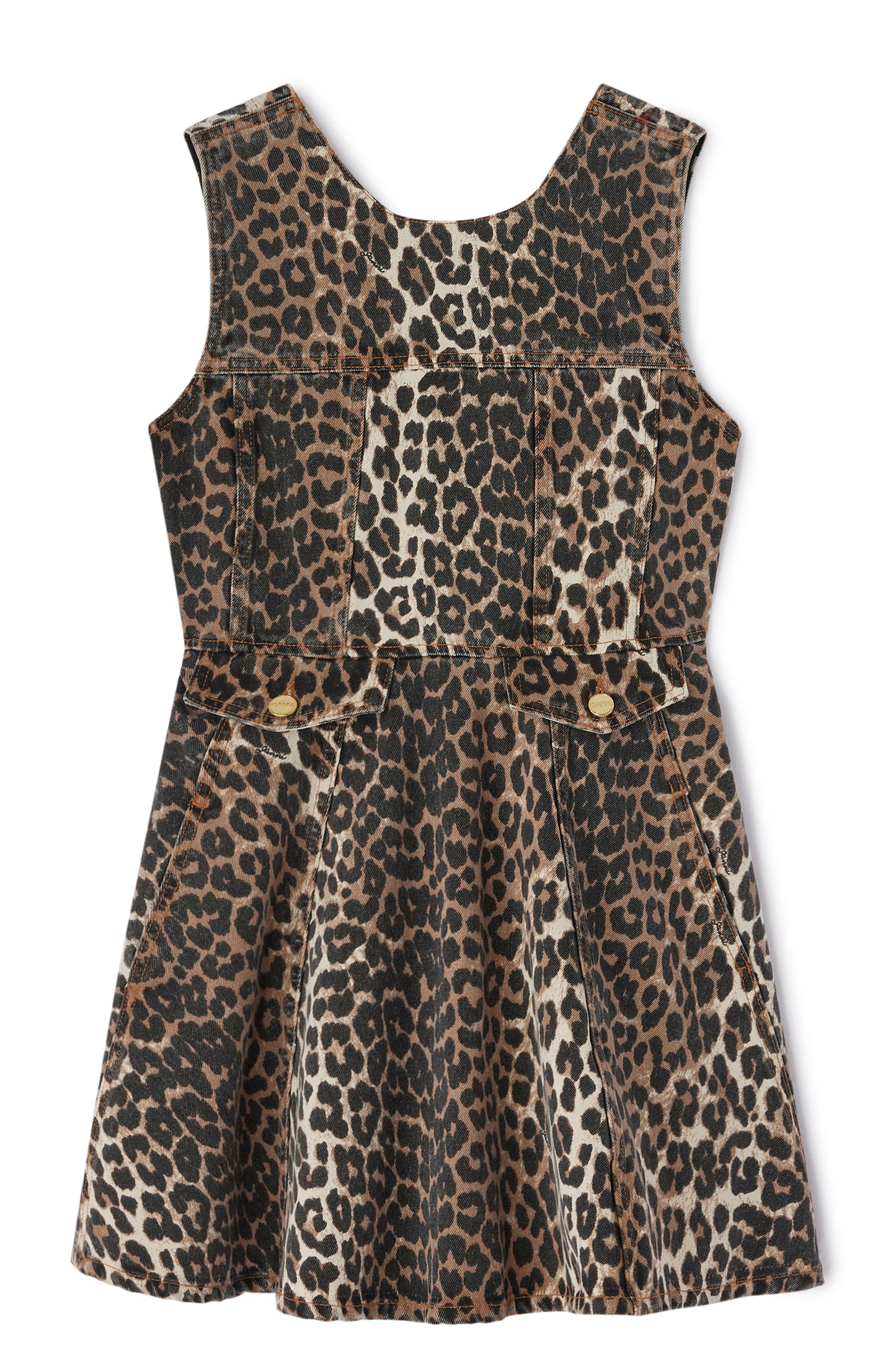 GANNI Print Denim Flounce Mini Dress