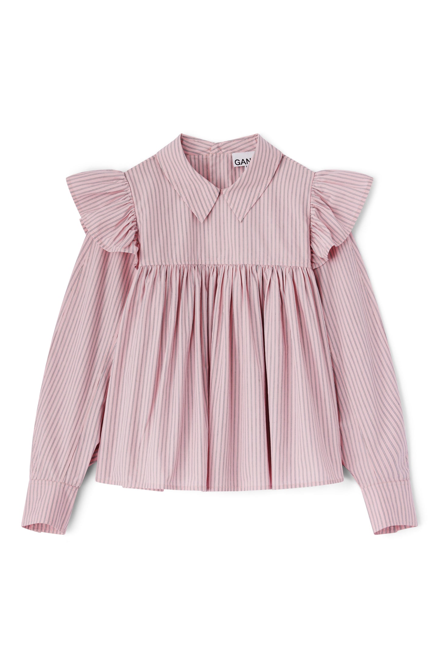 GANNI Oxford Stripe Frill Blouse