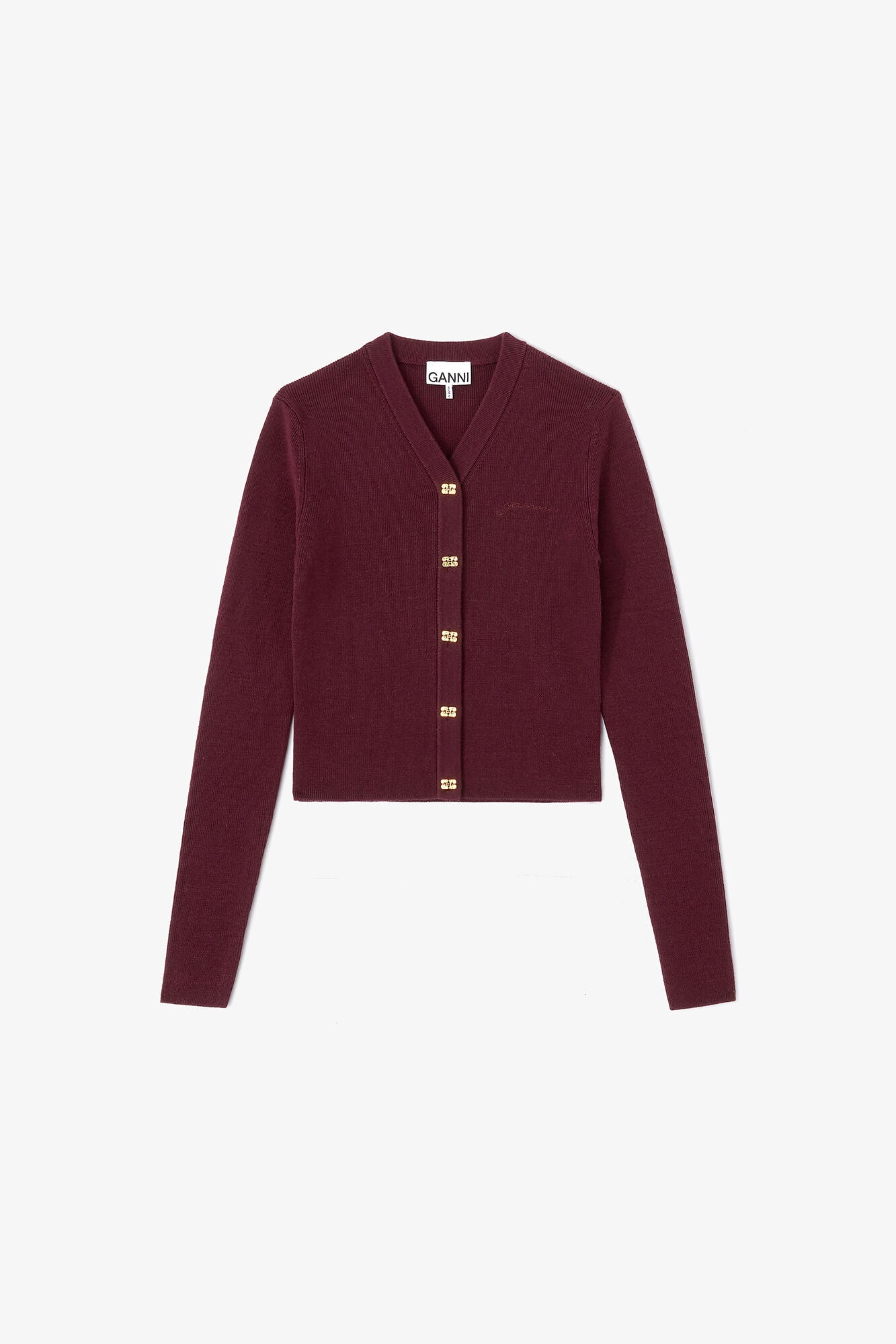 GANNI Mini Ribbed Merino Cardigan