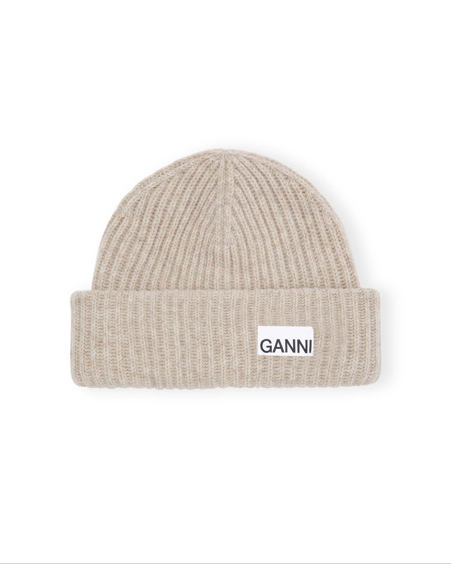 GANNI Light Structured Rib Knit Beanie Sand