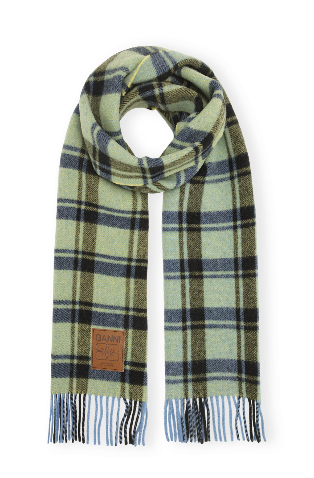 GANNI Double Face Wool Check Scarf
