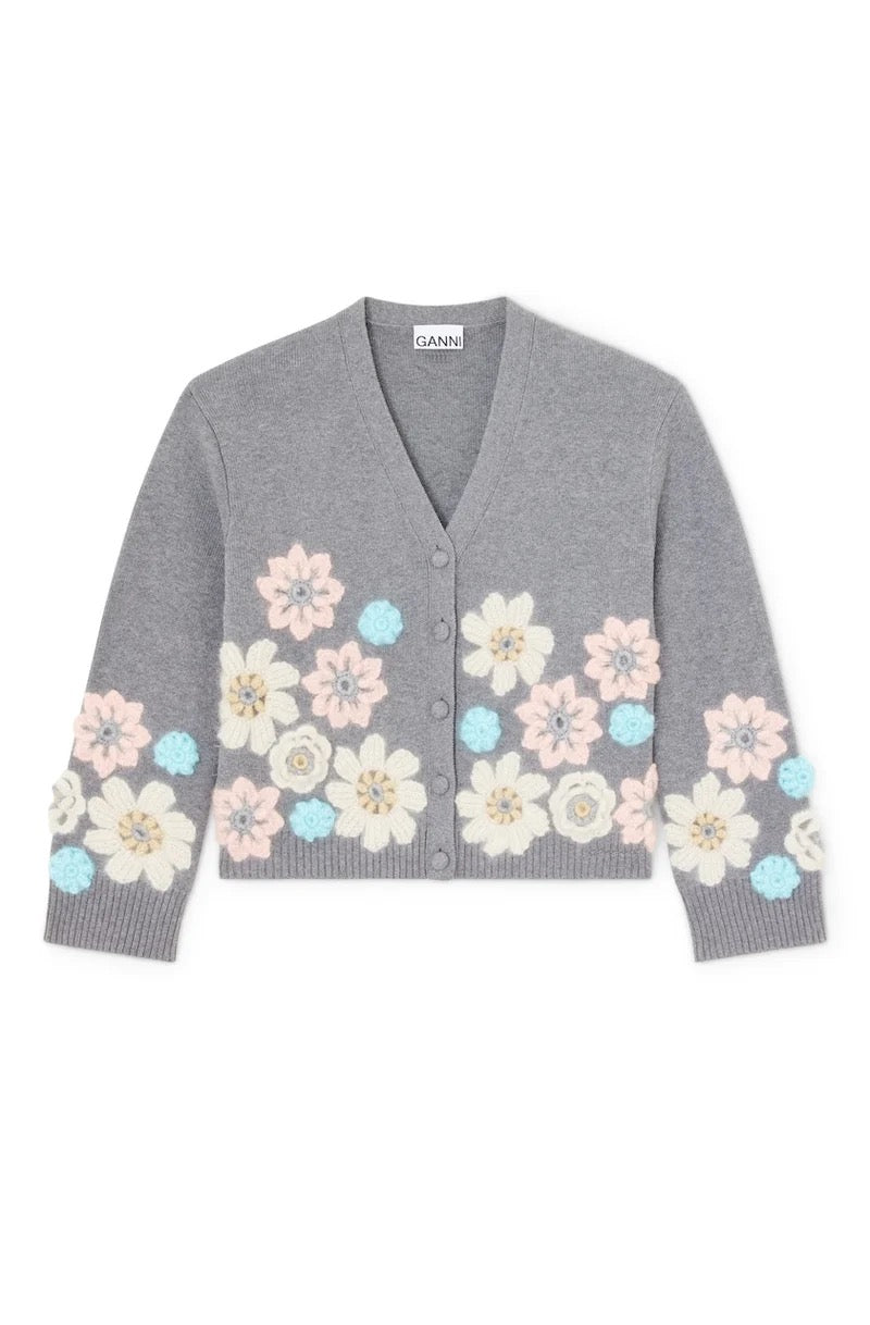 GANNI Cotton Cashmere Flower Cardigan