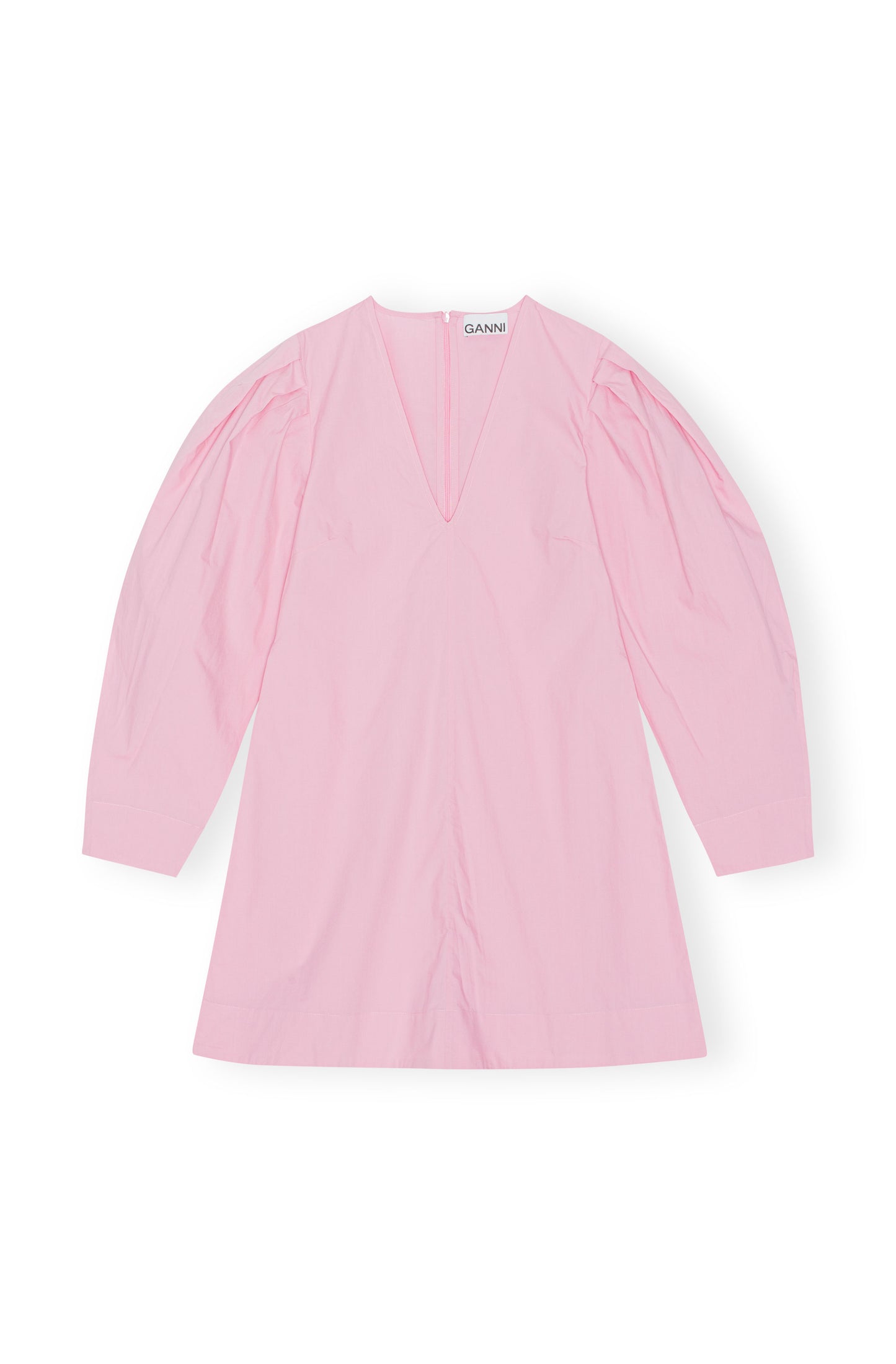GANNI COTTON POPLIN V-NECK MINI DRESS