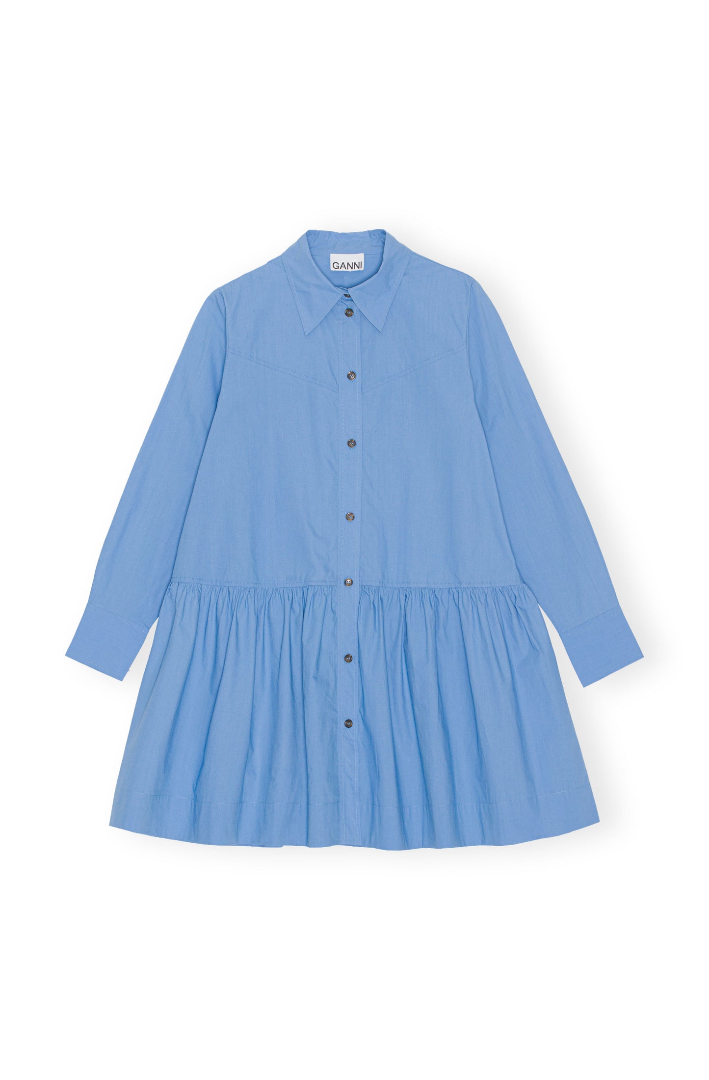 GANNI Cotton Poplin Mini Shirt Dress