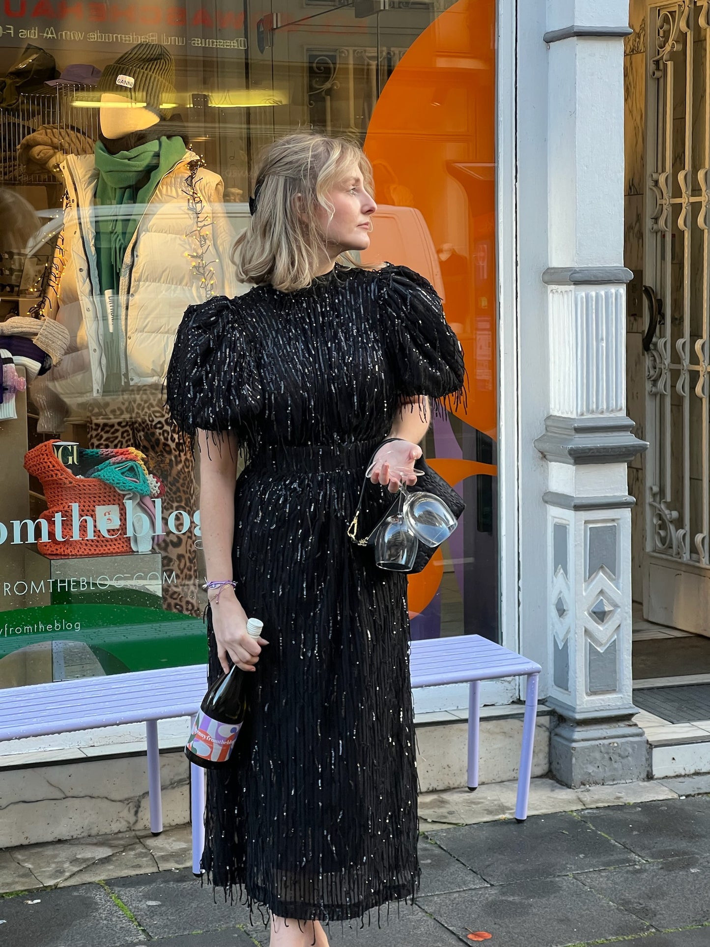 Rotate Sequin Midi Puff Dress