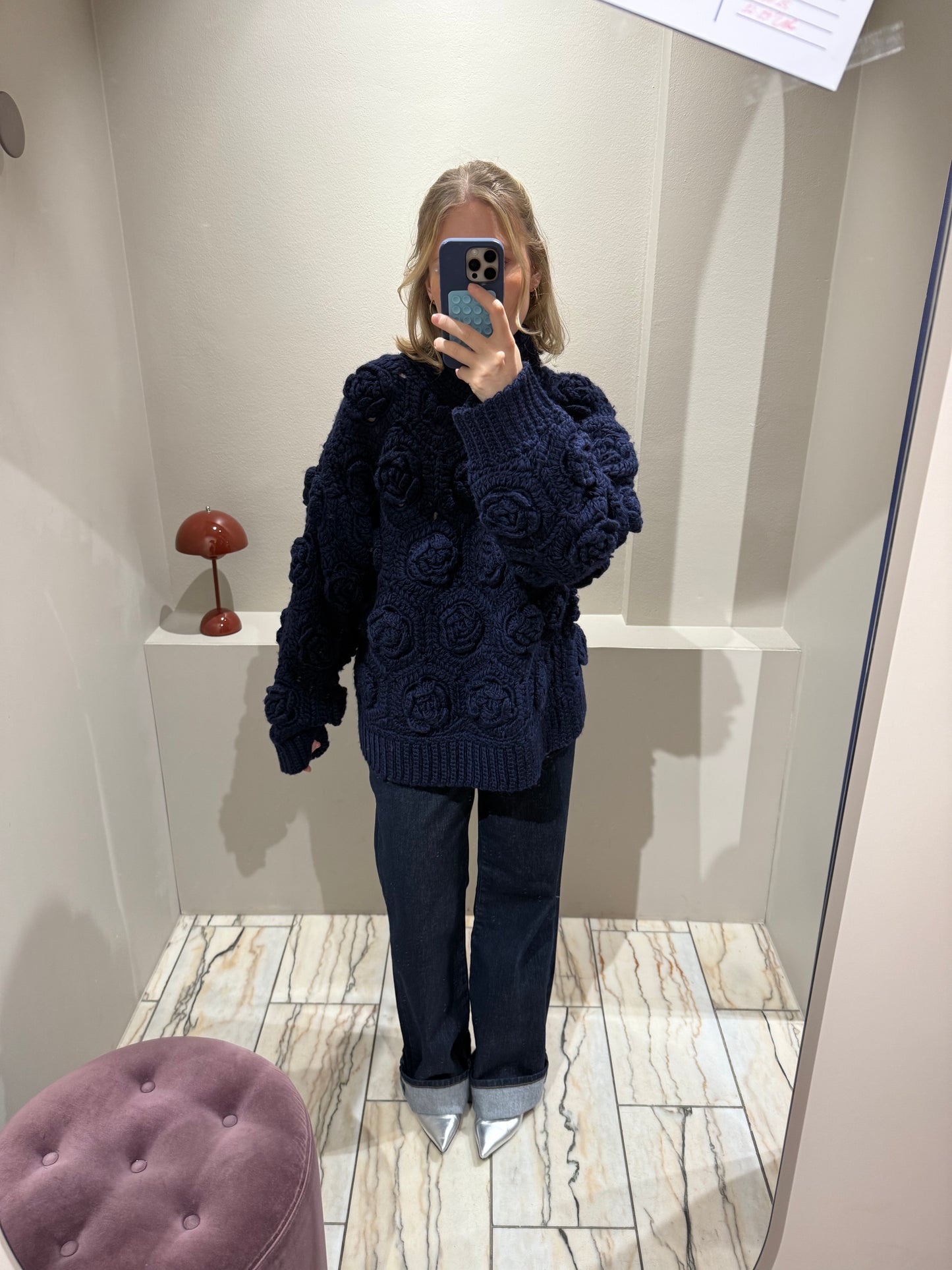 GANNI Flower Crochet Wool Sweater