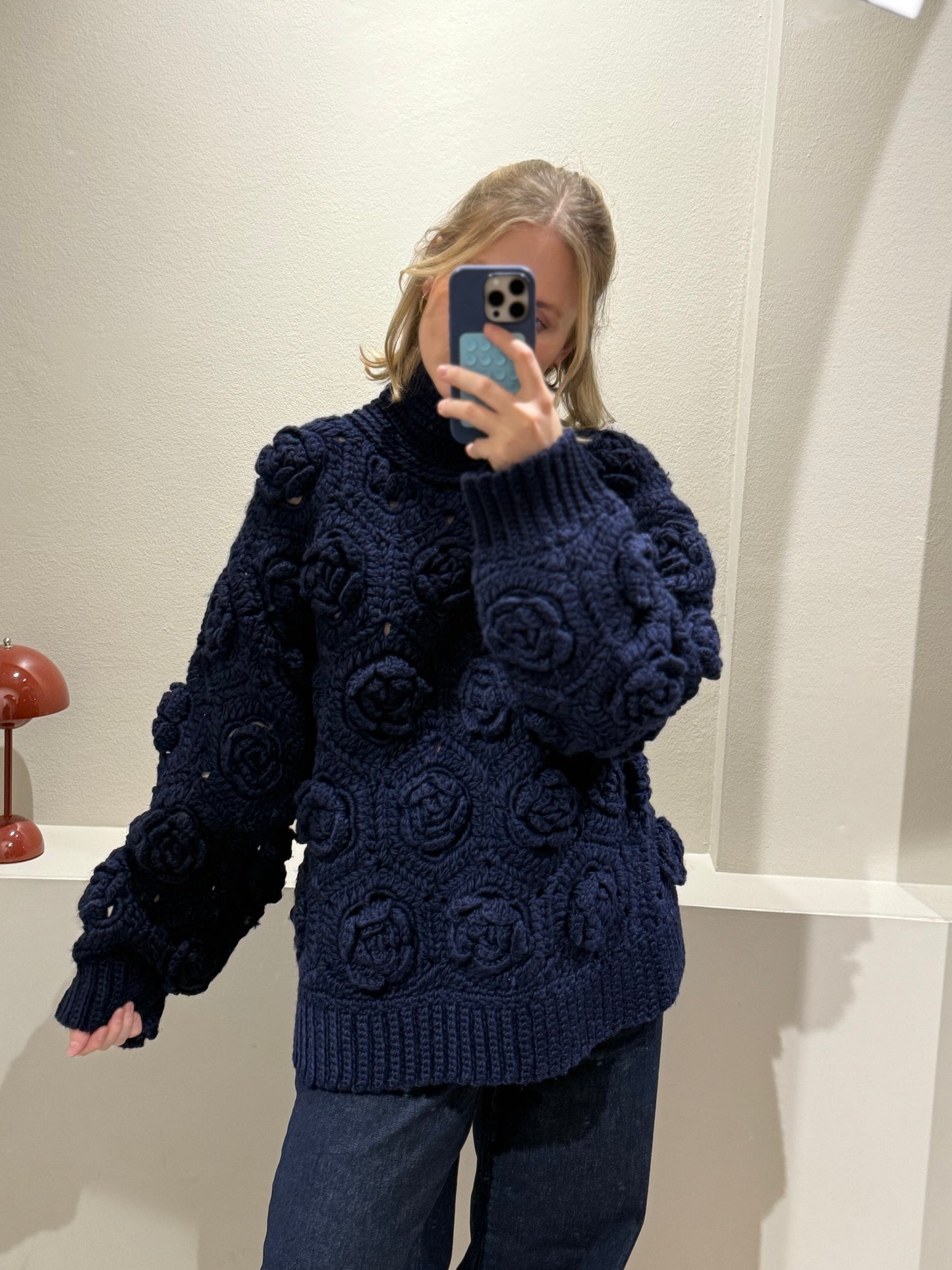 GANNI Flower Crochet Wool Sweater