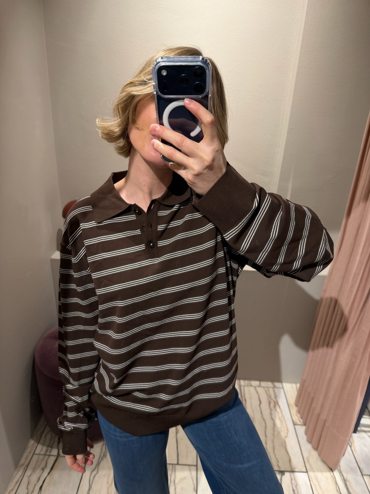 The Garment Madison Polo Brown Stripe