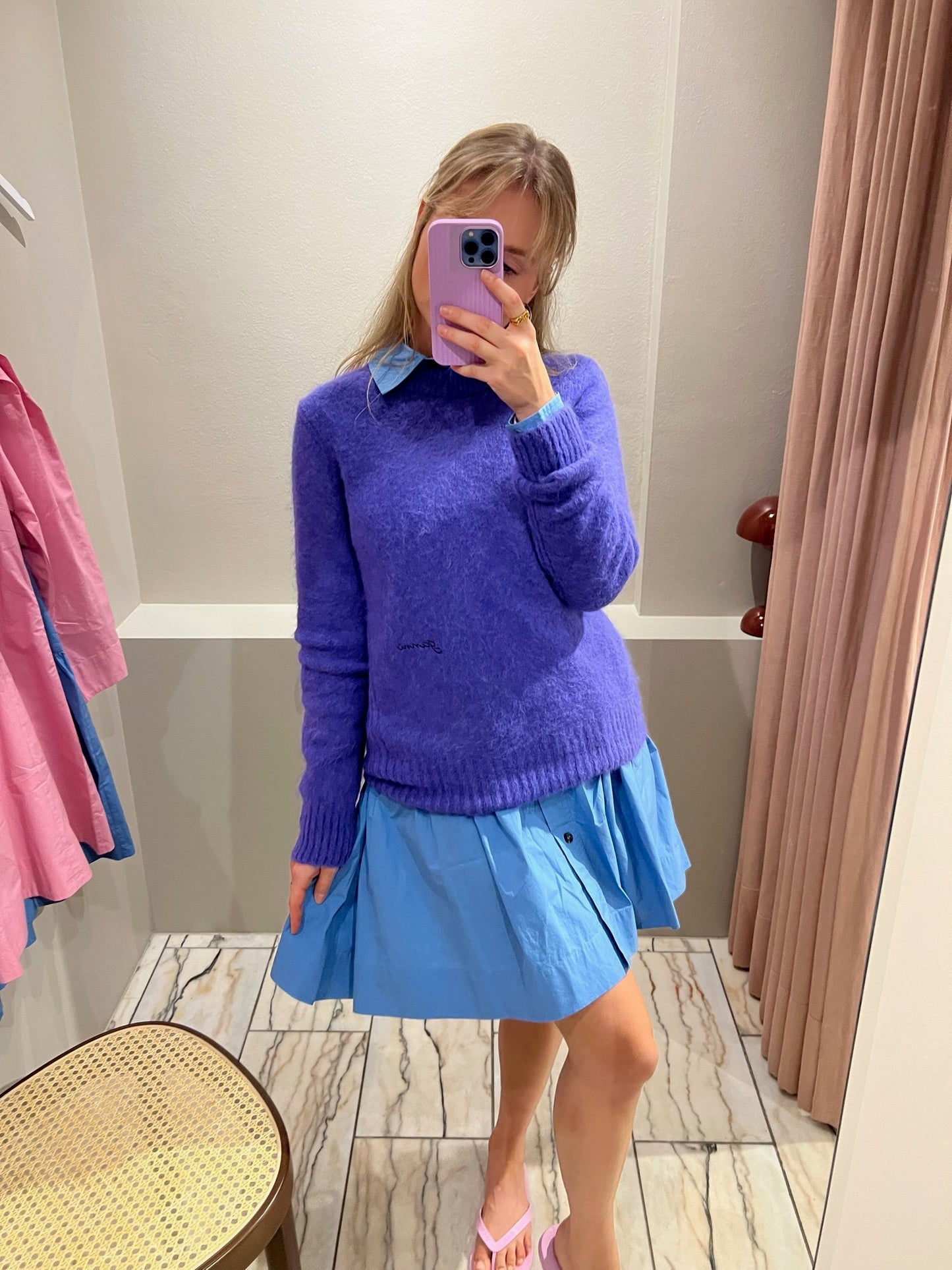 GANNI Cotton Poplin Mini Shirt Dress