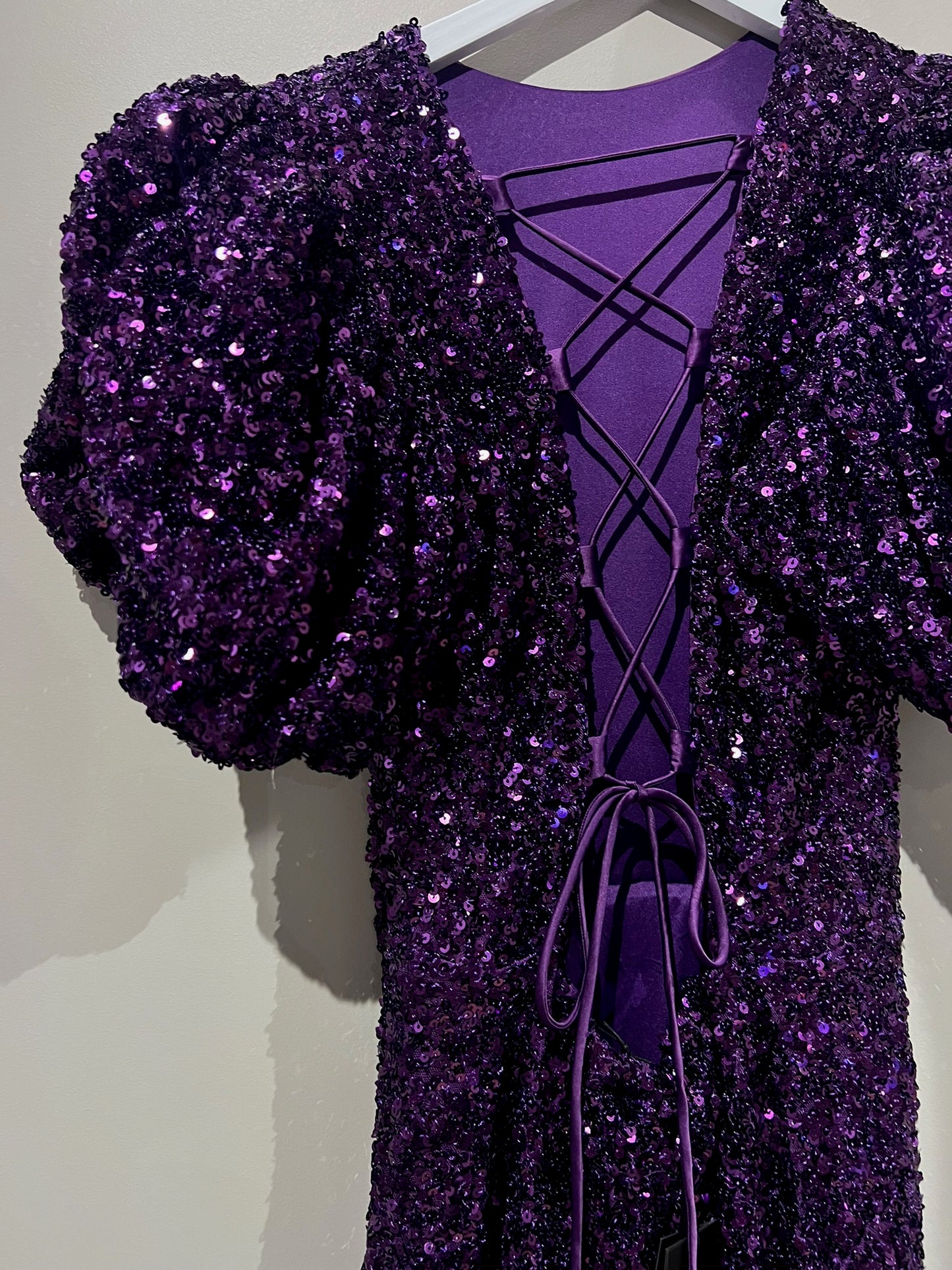 Rotate Sequins Puff Sleeve Dress