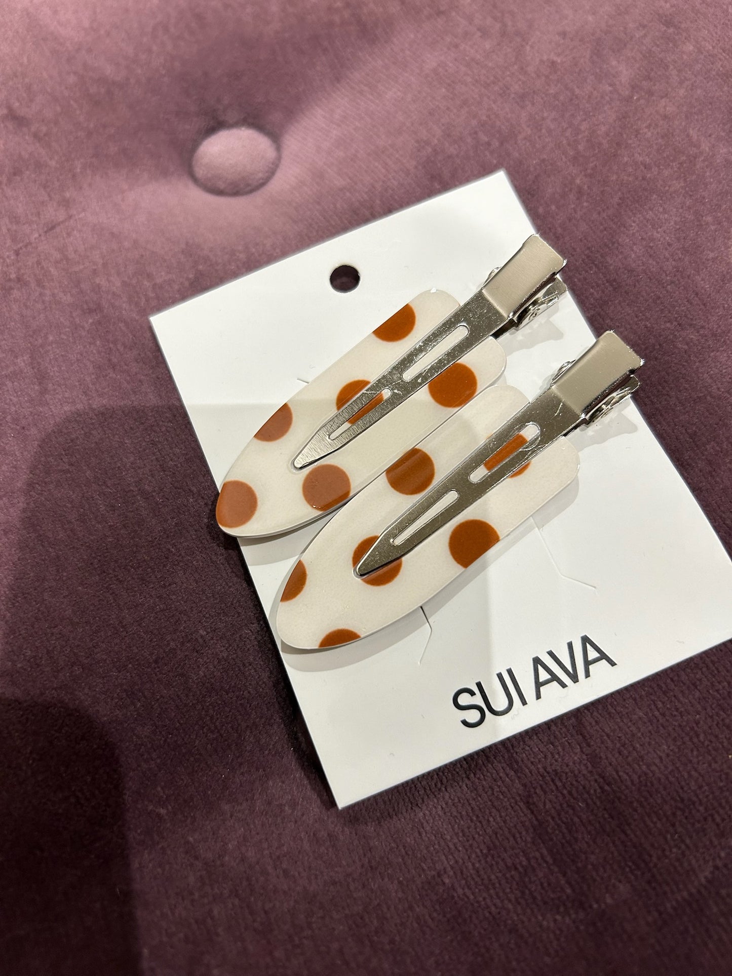 Sui Ava No Crease Hair Clip Brown Polka Dot