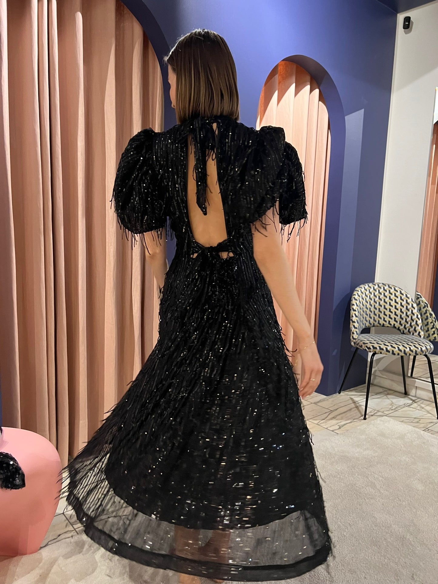 Rotate Sequin Midi Puff Dress