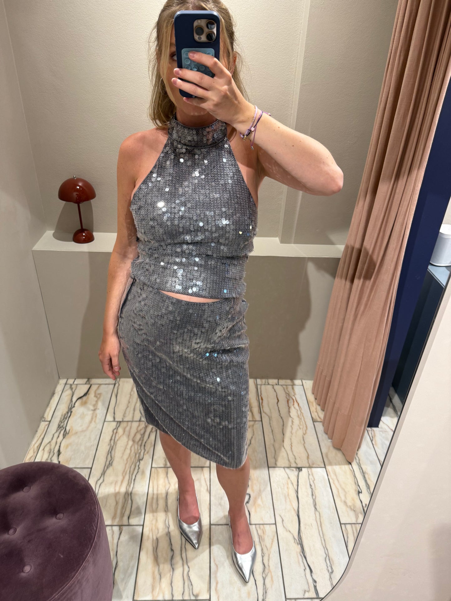 Rotate Net Sequin Halterneck
