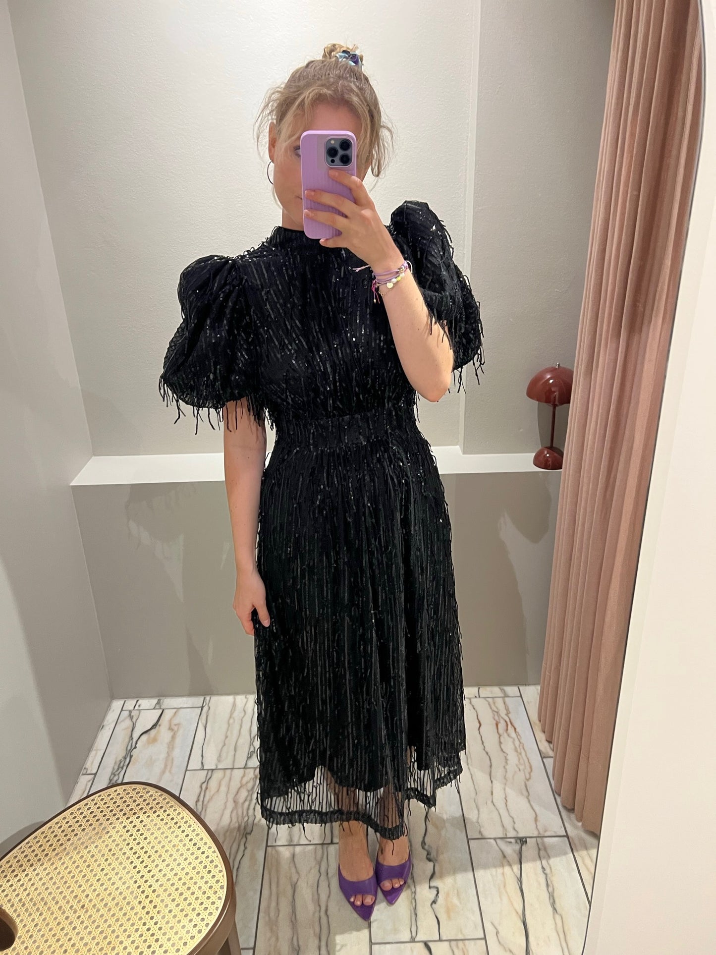 Rotate Sequin Midi Puff Dress