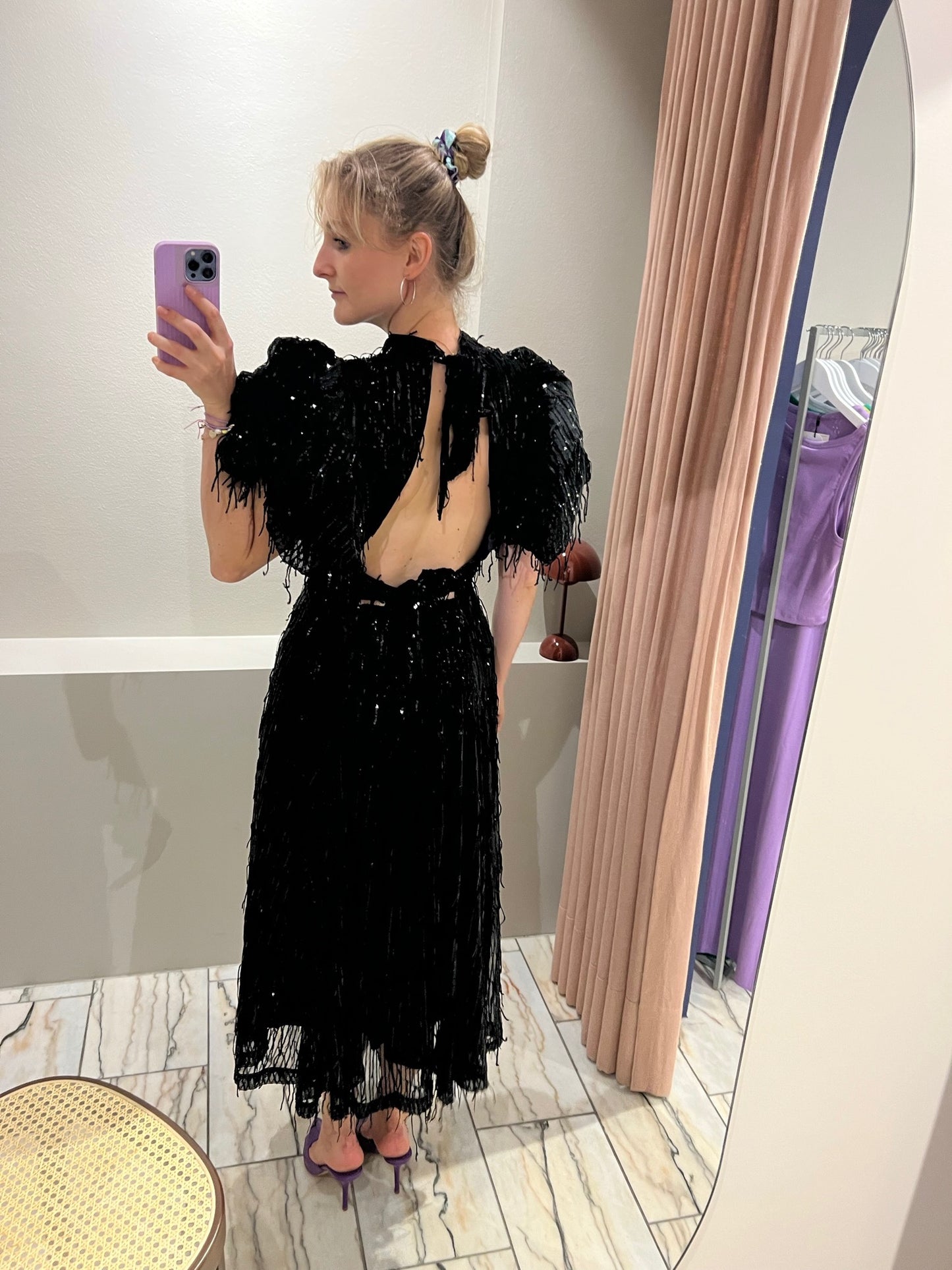 Rotate Sequin Midi Puff Dress