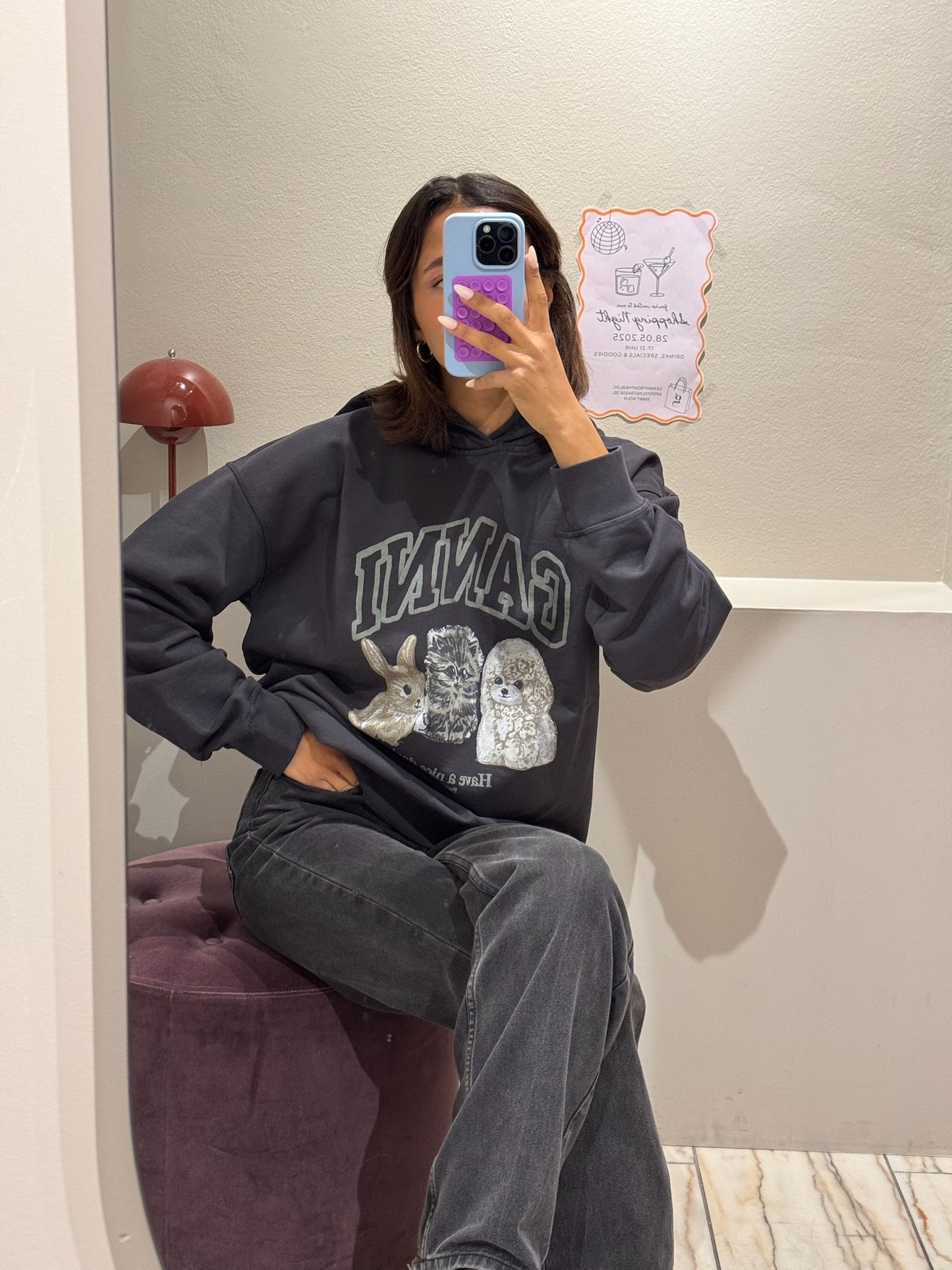 GANNI Isoli Oversize Animals Crop Hoodie