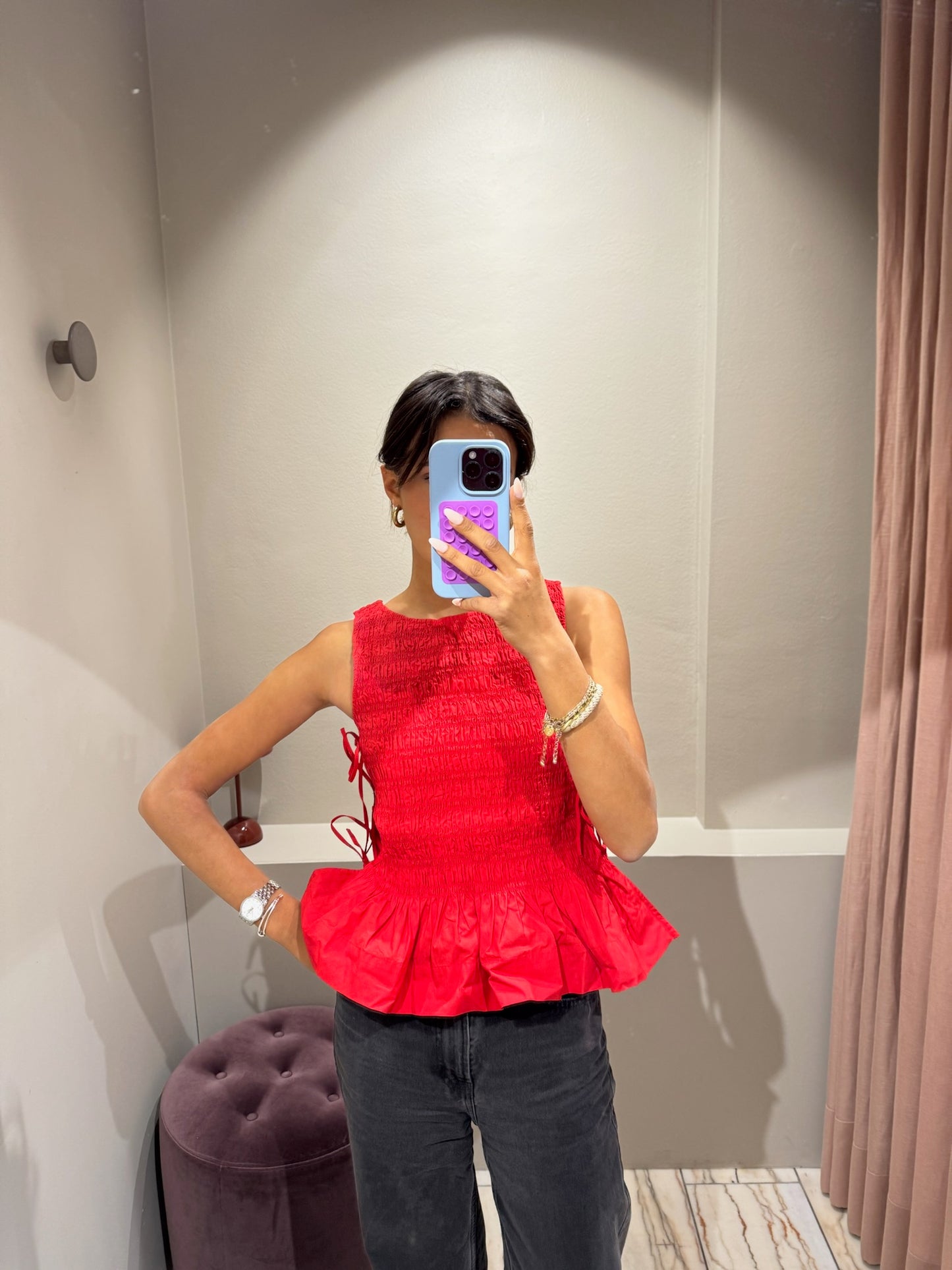 GANNI Cotton Poplin Smock Tie String Top
