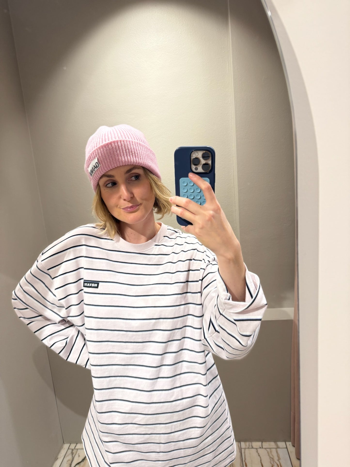 GANNI Light Structured Rib Knit Beanie Mauve