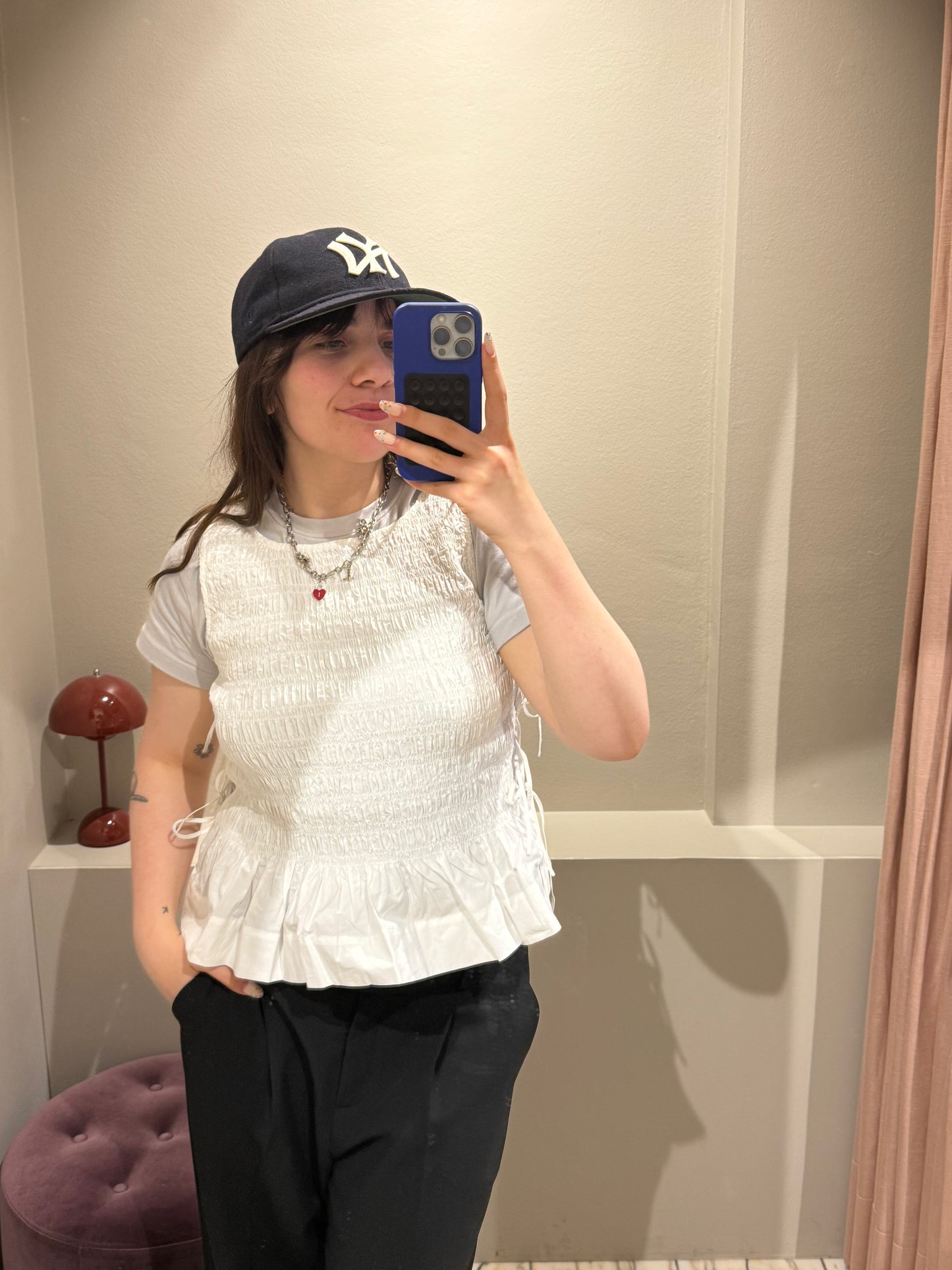 GANNI Cotton Poplin Smock Tie String Top