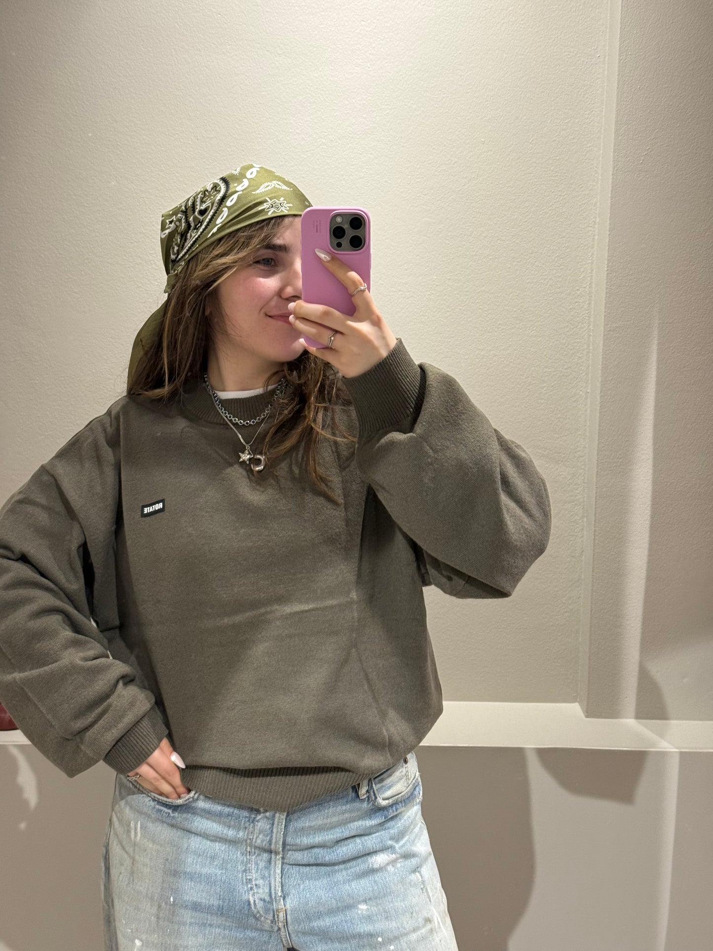 Rotate Basic Crewneck Sweater Khaki