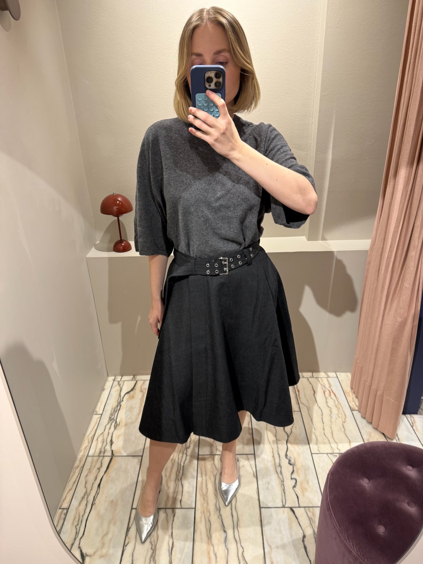 GANNI Wool Suiting Knee Length Wrap Skirt