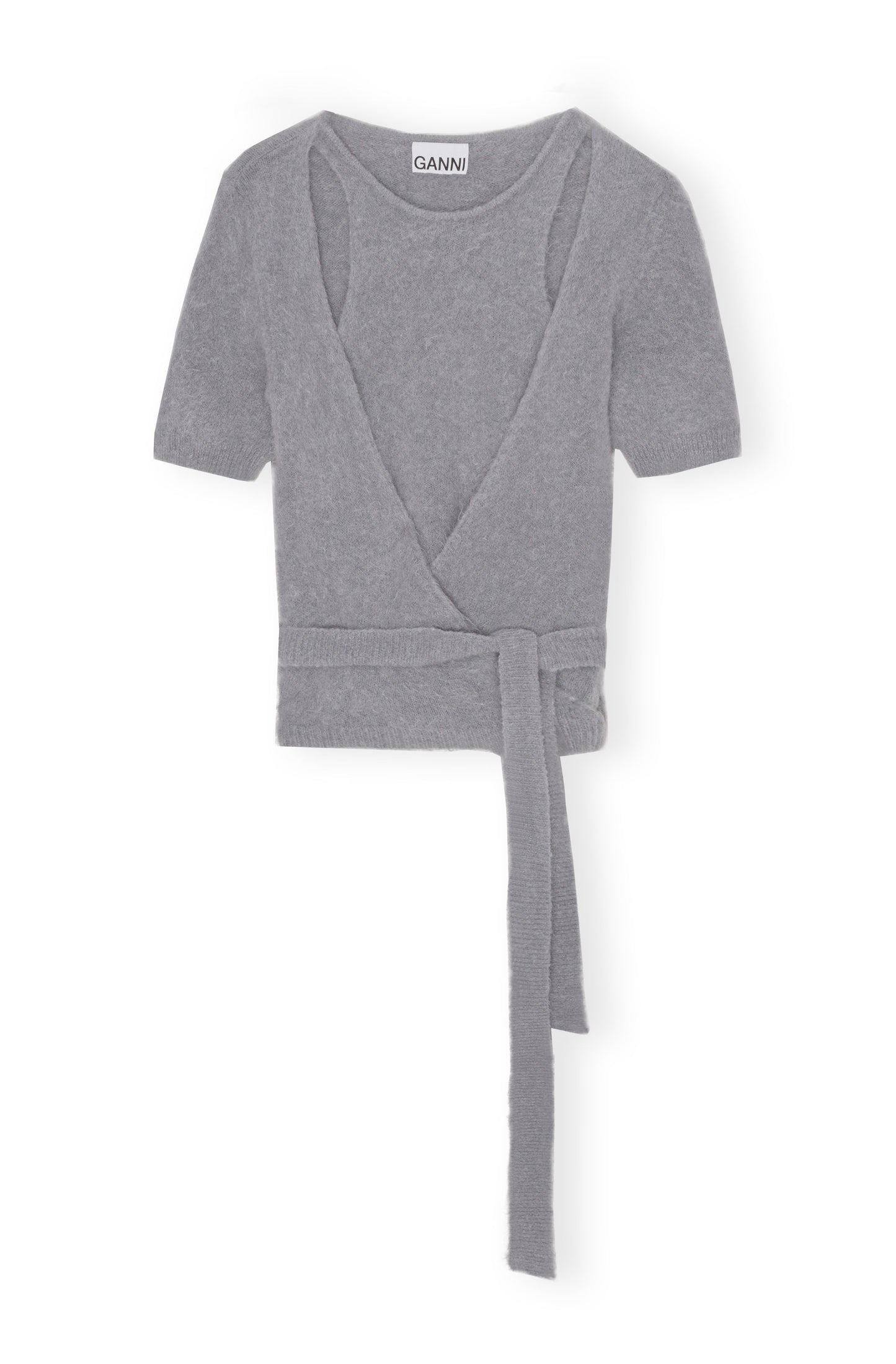 GANNI Brushed Alpaca Short-Sleeved Wrap Blouse