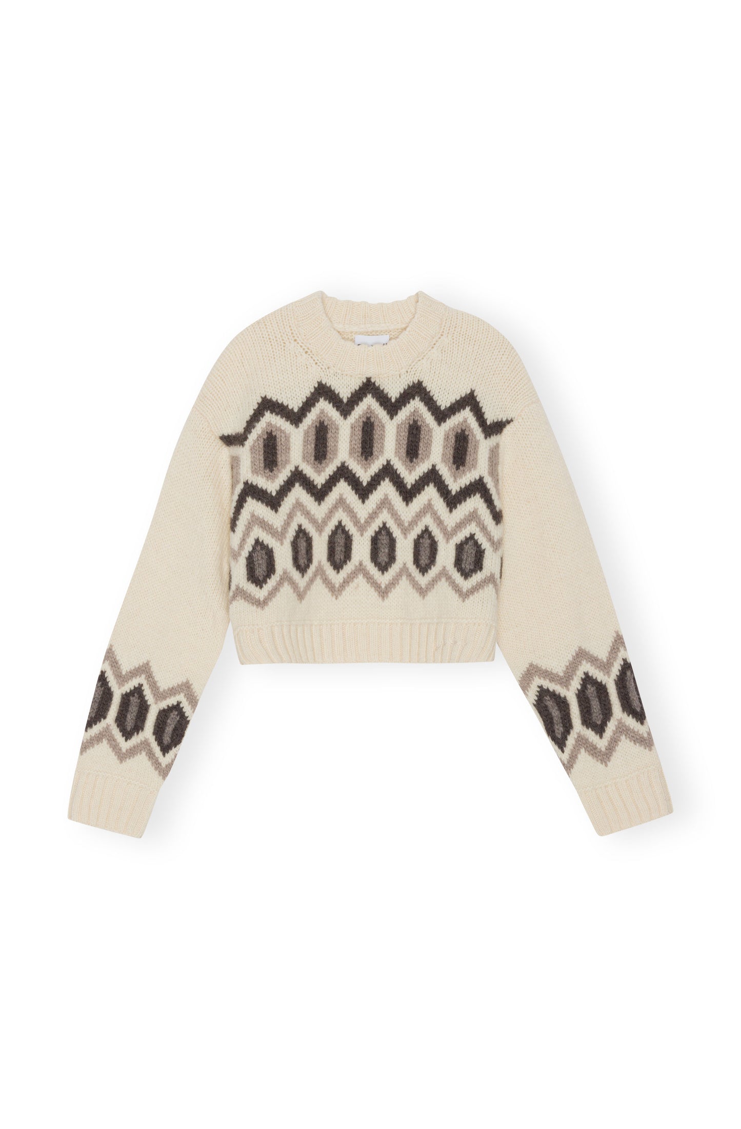 GANNI Cropped Graphic Wool O-Neck