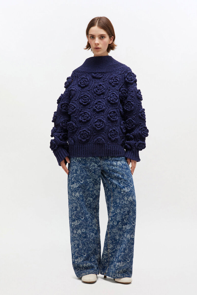 GANNI Flower Crochet Wool Sweater
