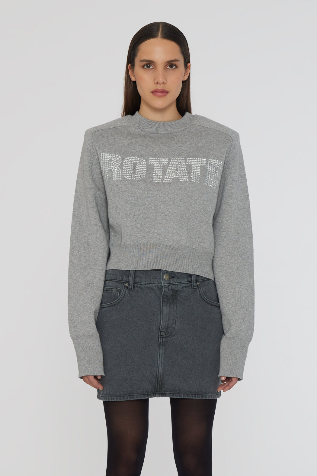 Rotate Firm Knitted Rhinestone Logo Jumper grey