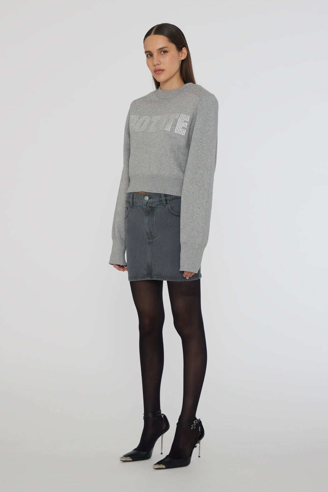 Rotate Firm Knitted Rhinestone Logo Jumper grey