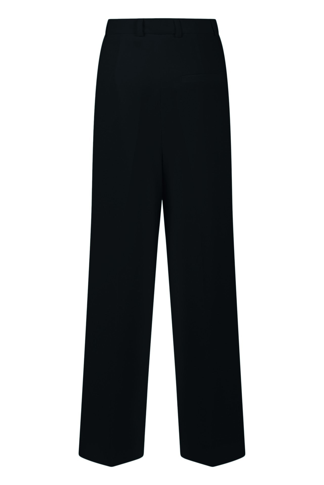 Schwarze, weit geschnittene Hose aus fließendem Stoff mit elastischem Bund und geradem Beinverlauf.