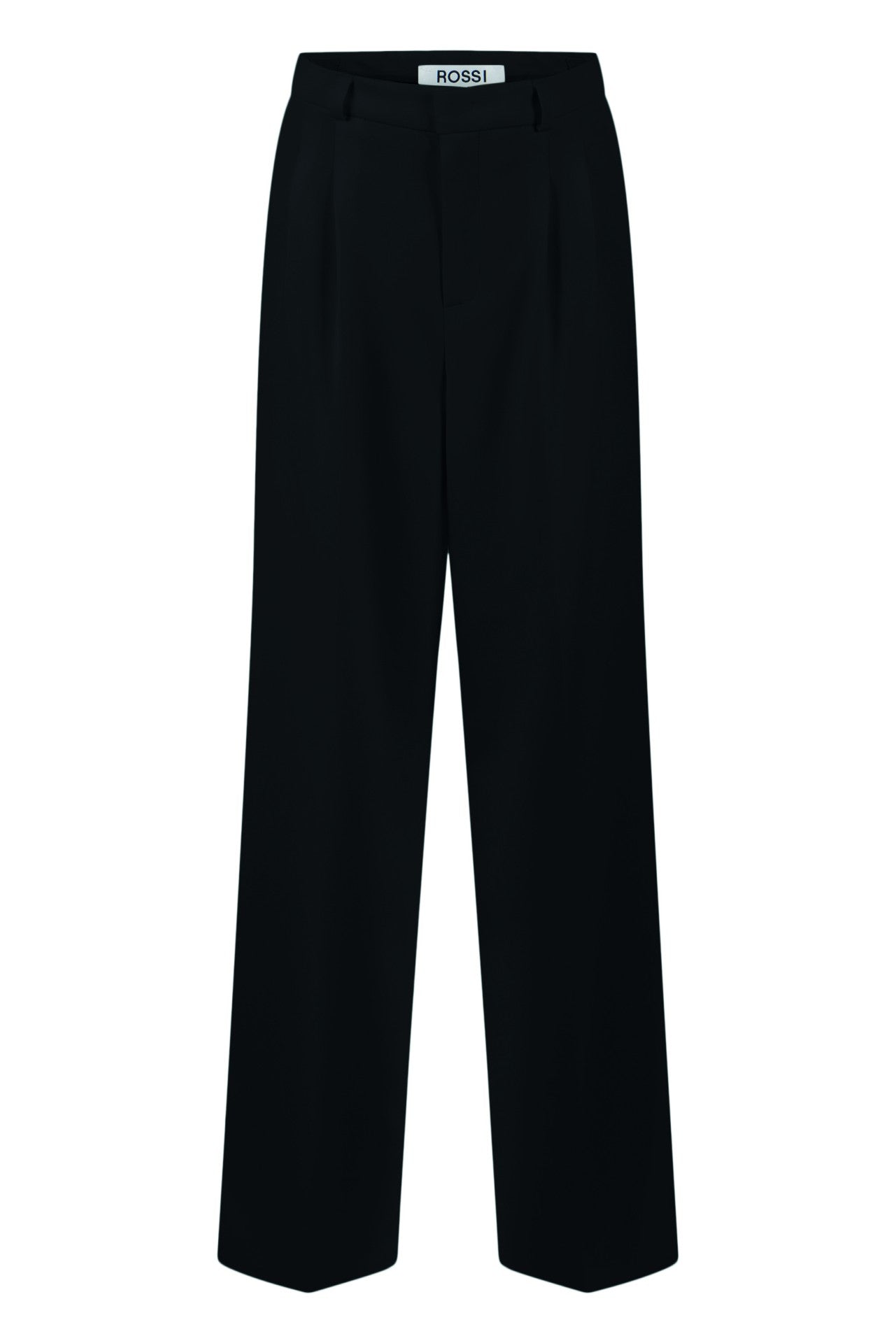 Schwarze, weit geschnittene Hose aus fließendem Stoff mit elastischem Bund und geradem Beinverlauf.