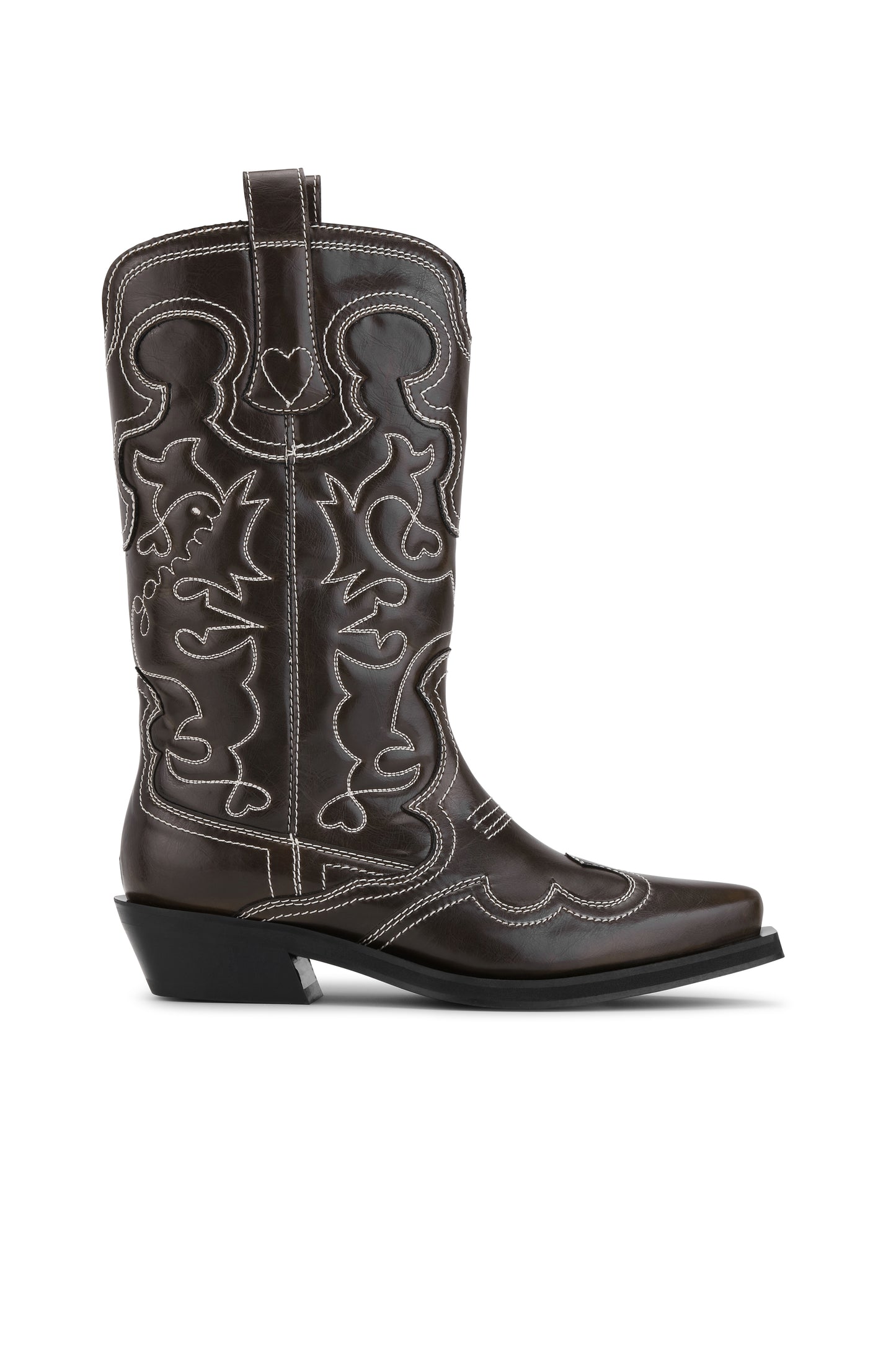 GANNI Mid Shaft Embroidered Western Boot Oleatex