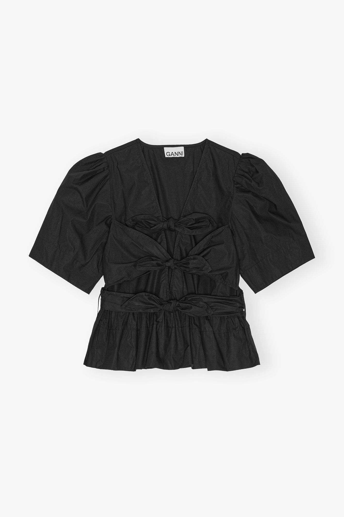 GANNI Washed Stretch Cotton Tie Strap Blouse
