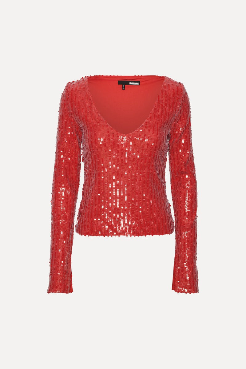 Rotate Sequins Longsleeve V-Neck Top