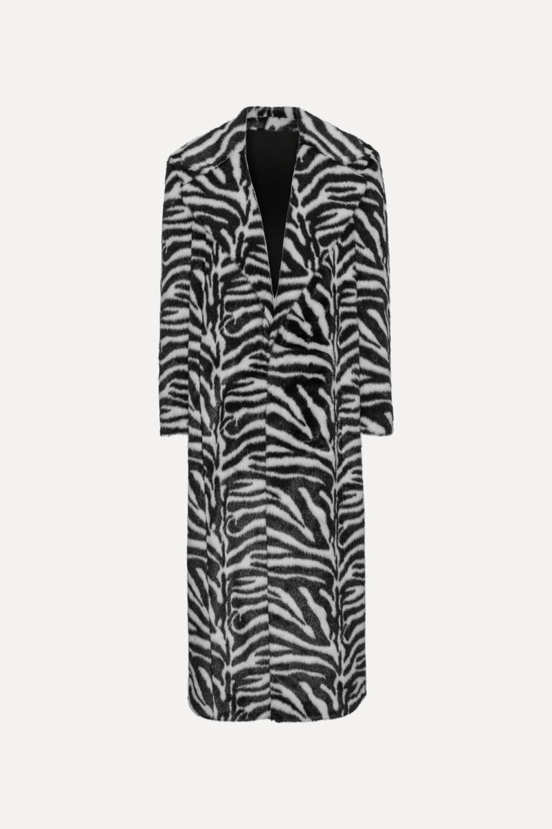 Rotate Fluffy Clasp Zebra Print Coat