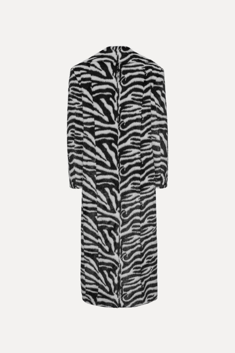 Rotate Fluffy Clasp Zebra Print Coat