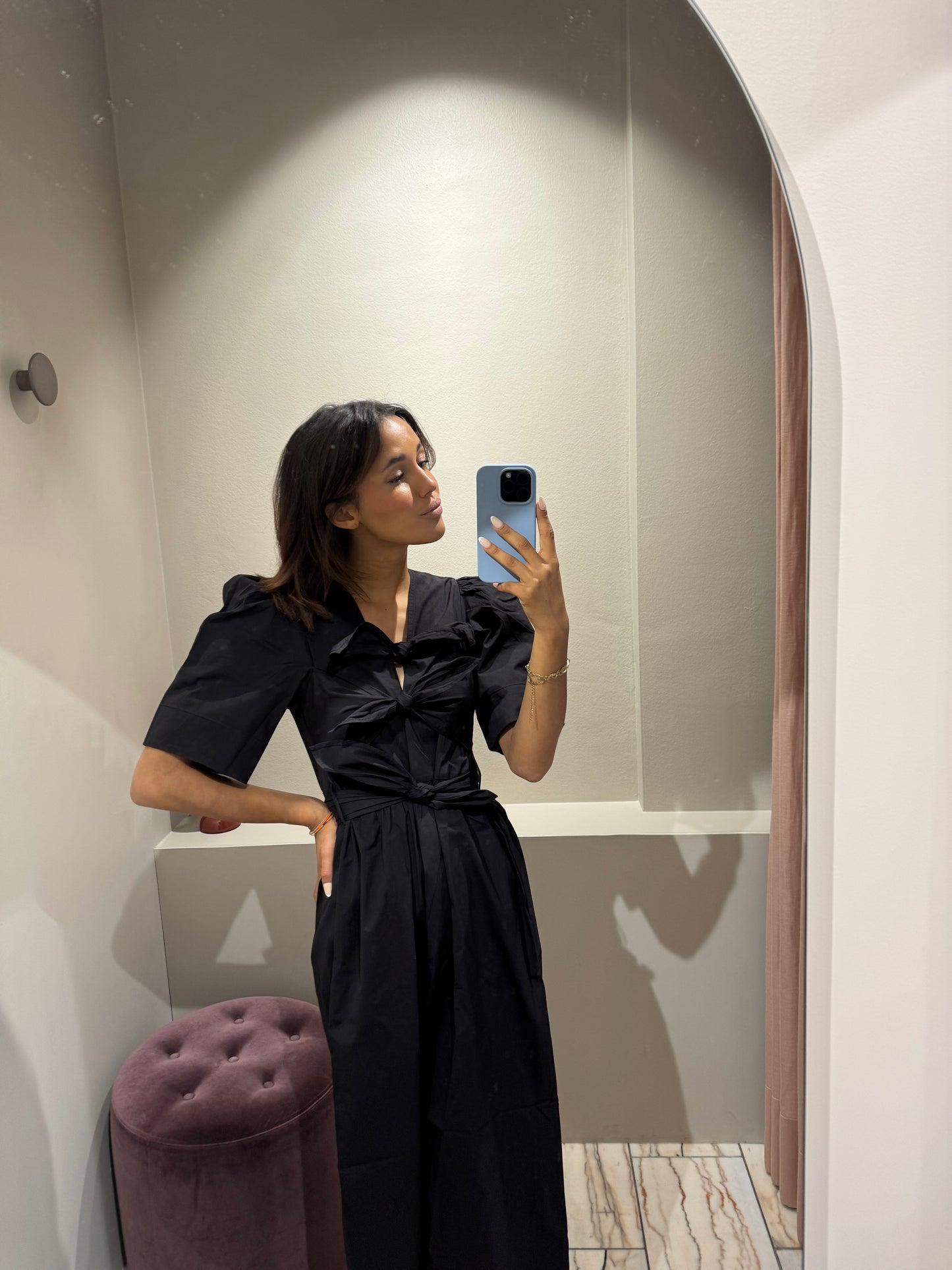 GANNI Stretch Cotton Tie Strap Midi Dress
