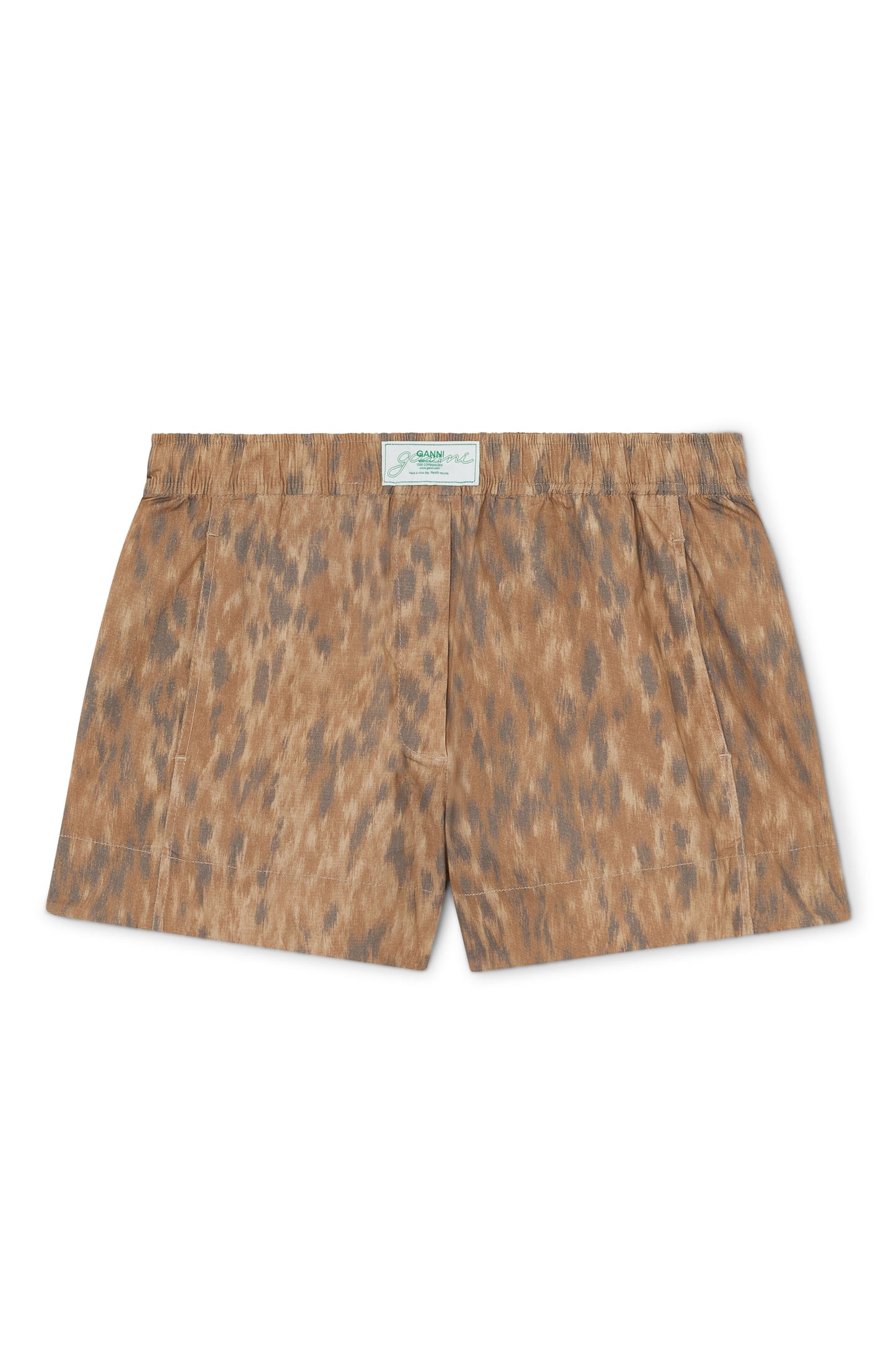 GANNI Printed Stretch Cotton Elasticated Shorts