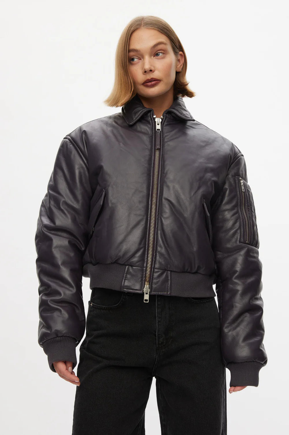 Oval Square Pad Leather Bomber