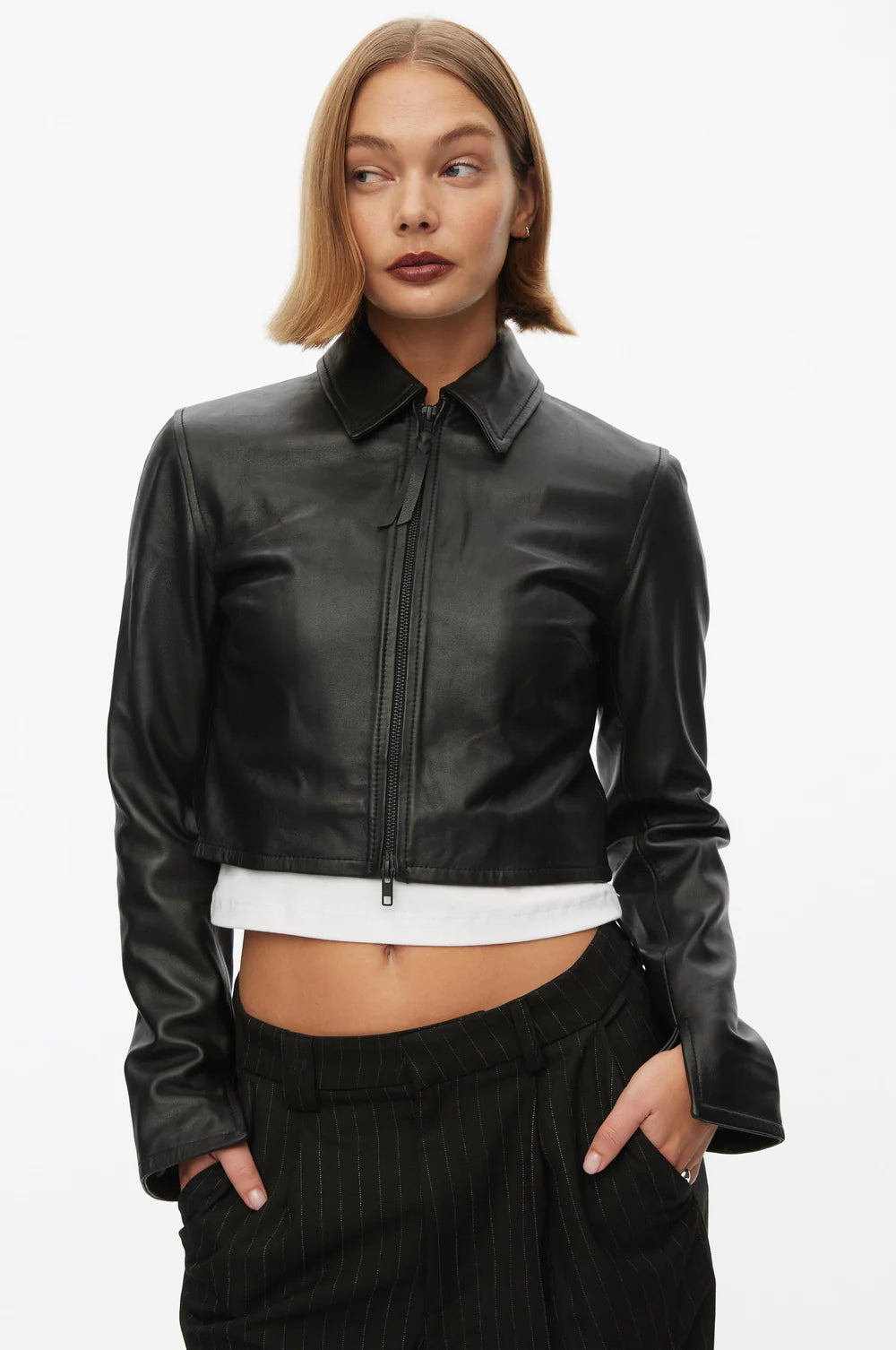 Oval Square Roadie Leather Zip Blouse