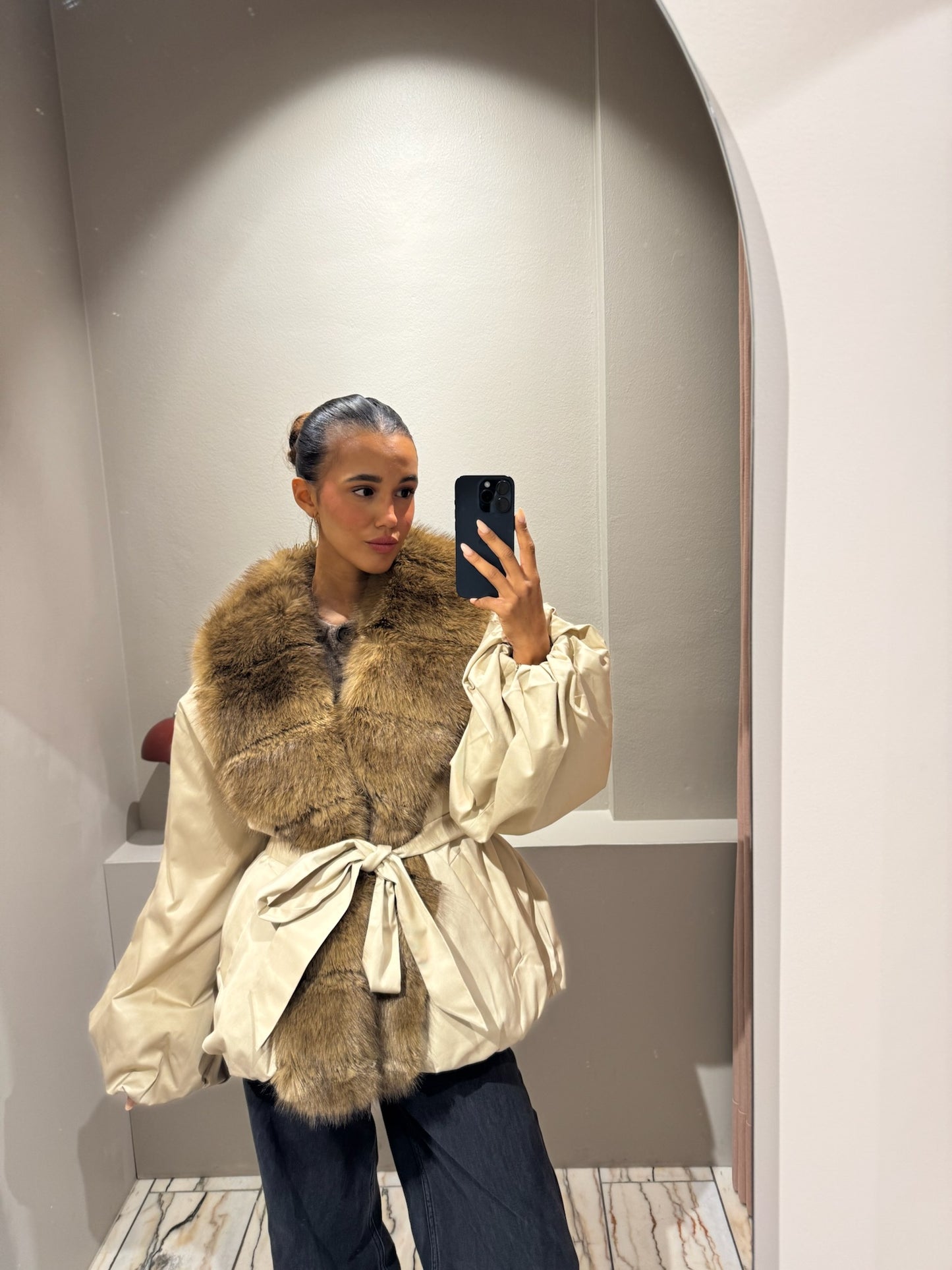ROTATE Faux Fur Collar Jacket