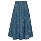 ROTATE Denim Flower Midi Skirt