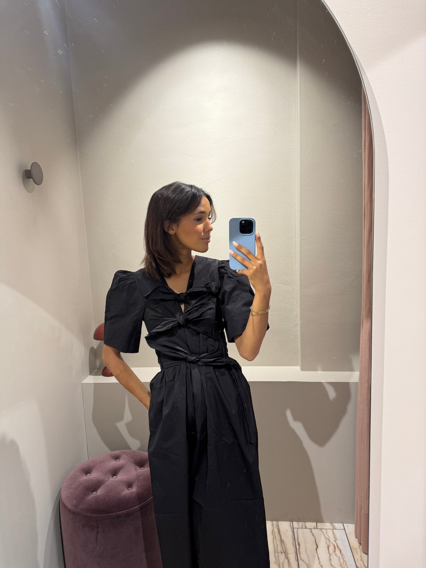 GANNI Stretch Cotton Tie Strap Midi Dress