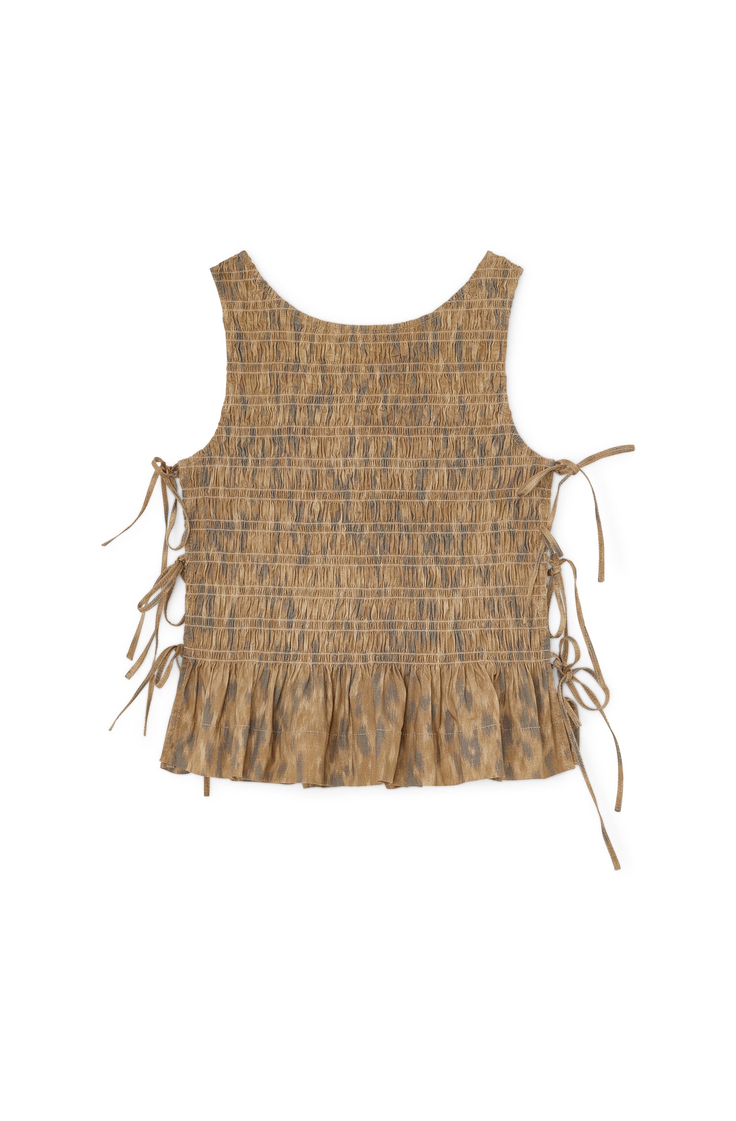 GANNI Printed Stretch Cotton Smocked Tie String Top